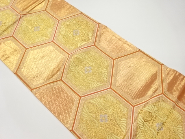 亀甲に向かい鶴模様織出し袋帯